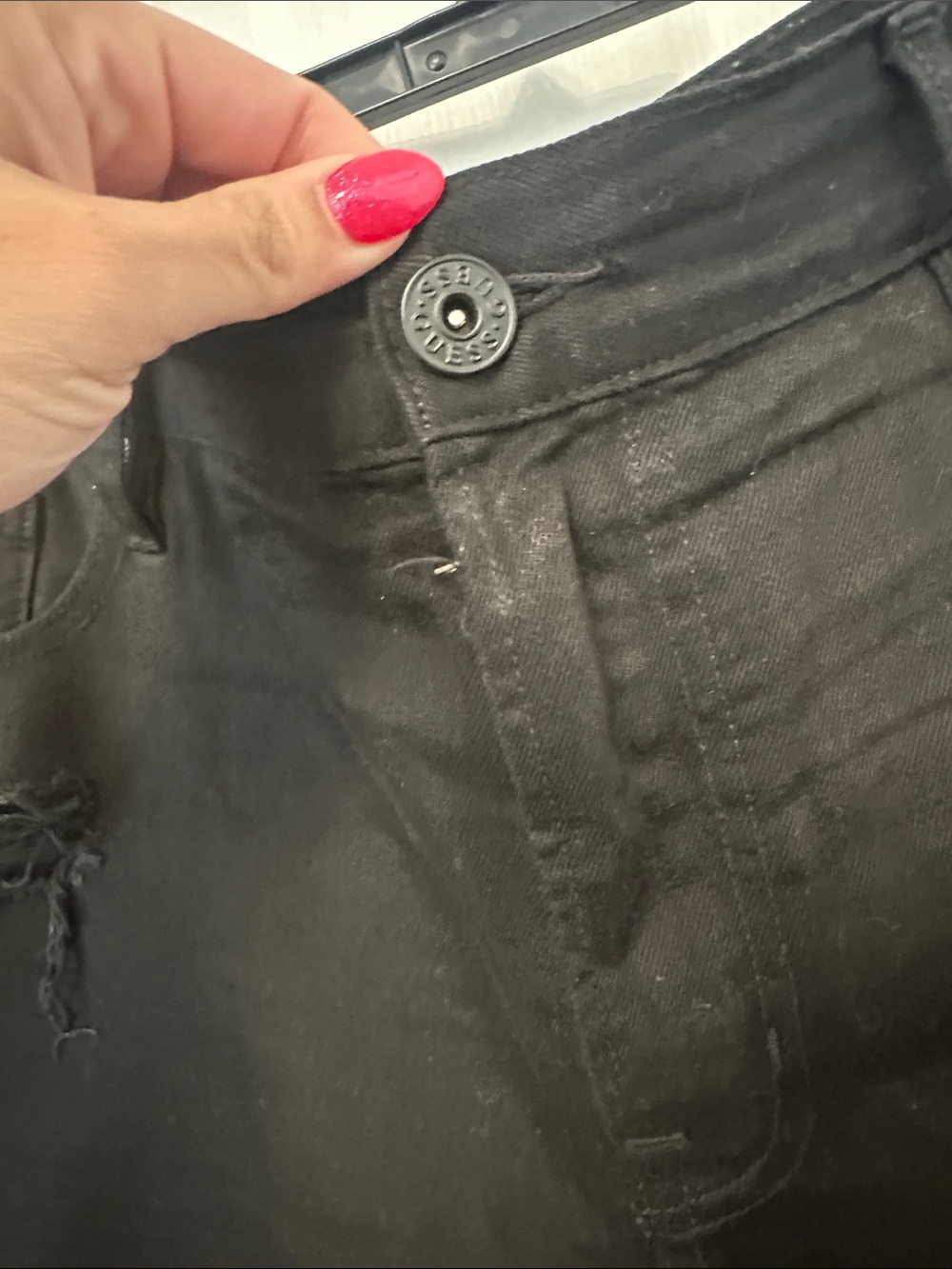 Guess Black Distressed Jean Shorts - Picture 3 of 7